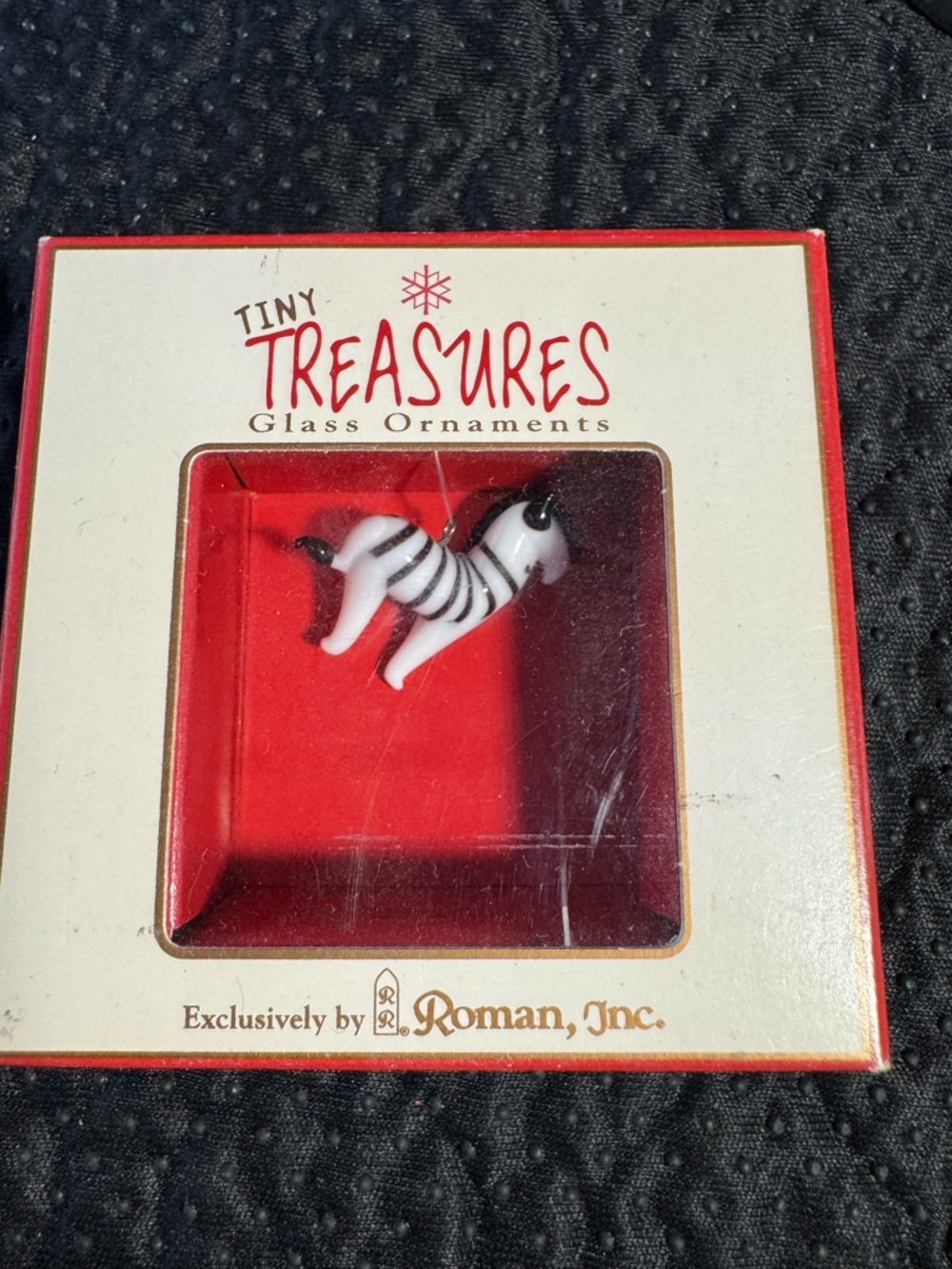 VINTAGE- Roman Inc. Czech Glass Ornament - Zebra - Black and White